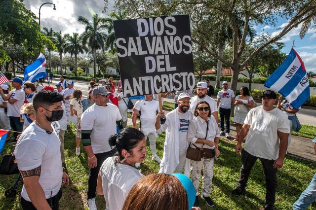 Cubans in Miami protest in front of the Archdiocese