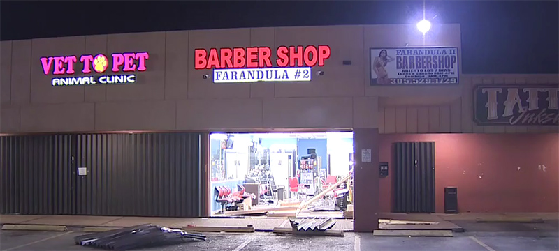 Investigan incidente de camioneta estrellada contra una barbería en Miami