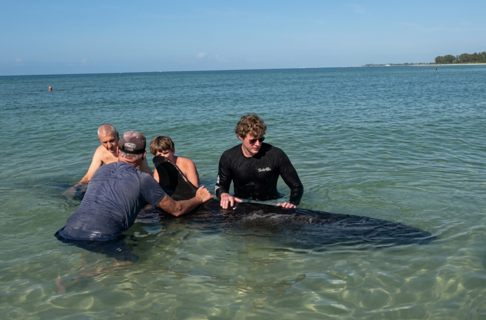 Ballena varada en Naples murió tras horas de esfuerzos para salvarla