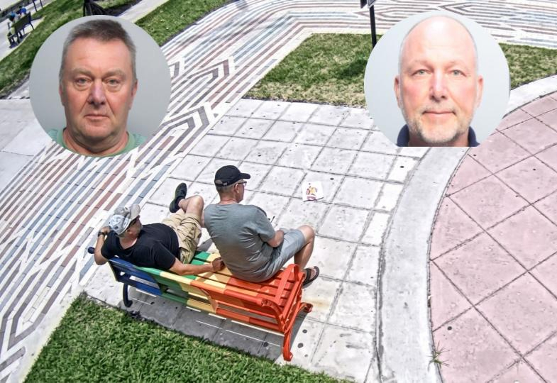Tras las rejas: dos turistas vandalizan un banco de Lummus Park con mensajes antisemitas