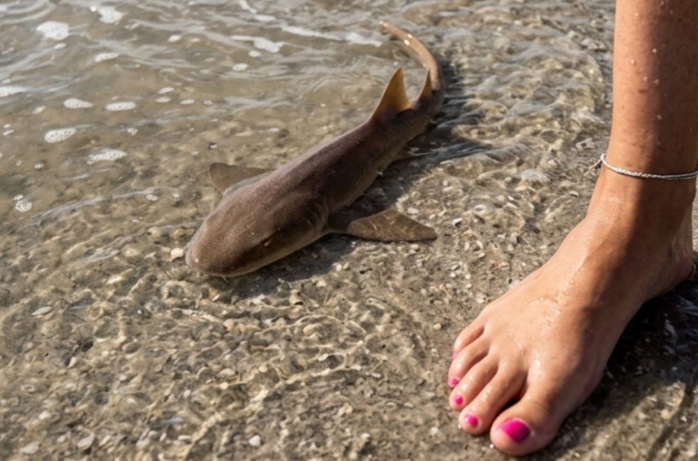 Mujer por poco pierde un dedo tras pisar a un bebé tiburón en Naples