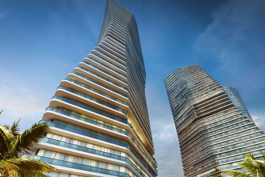 Render del proyecto de ultralujo Miami Bay Towers que diseñan para el terreno de la antigua sede del Miami Herald