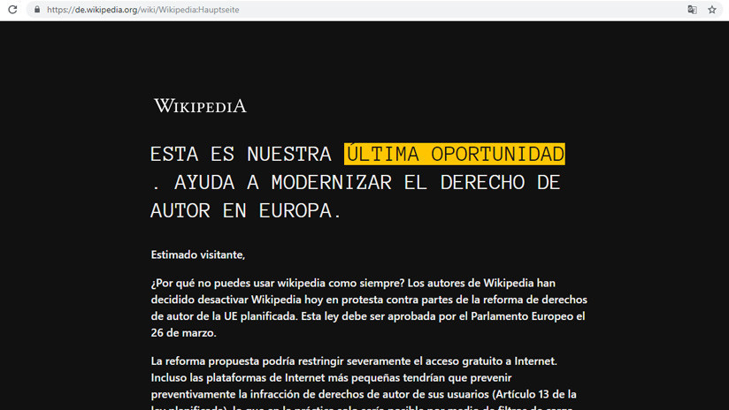Wikipedia se apagó en Europa por 24 horas en protesta ante reforma del copyright