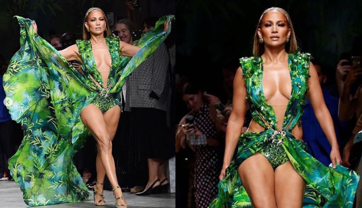 Jennifer Lopez deslumbra a todos sobre la pasarela de Versace con sexy vestido