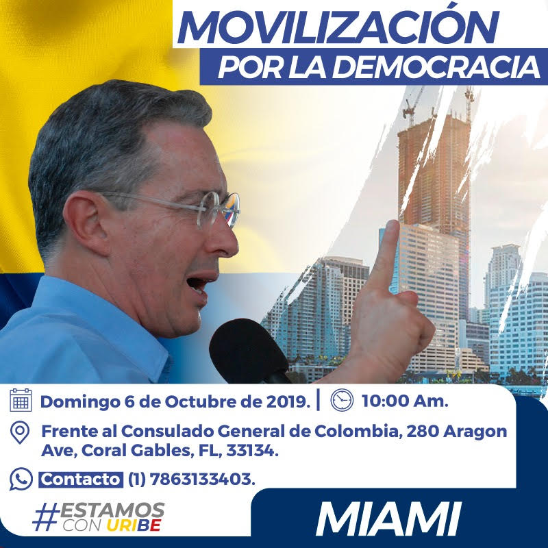 Realizarán marcha en favor del expresidente Alvaro Uribe en Miami