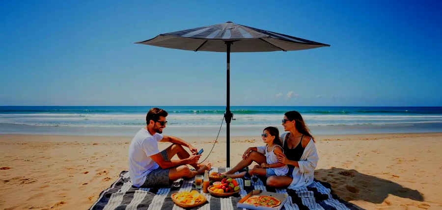 La sombrilla futurista: Carga tus dispositivos mientras disfrutas de la playa