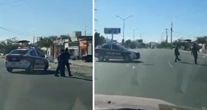 ¡Gran gesto! Policía detiene por completo el tráfico y ayuda a cruzar la calle a discapacitado