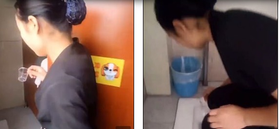 ¡Polémica! Una empleada en China bebe agua de un inodoro para demostrar su devoción por el trabajo +Vídeo