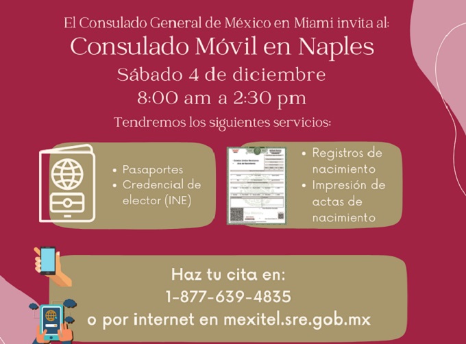 Consulado General de México en Miami tendrá   una jornada móvil en Naples