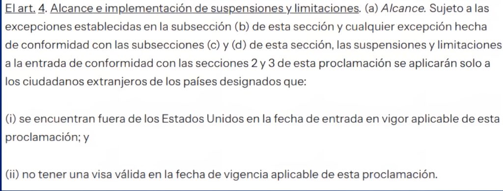 casa blanca países prohibición Estados Unidos
