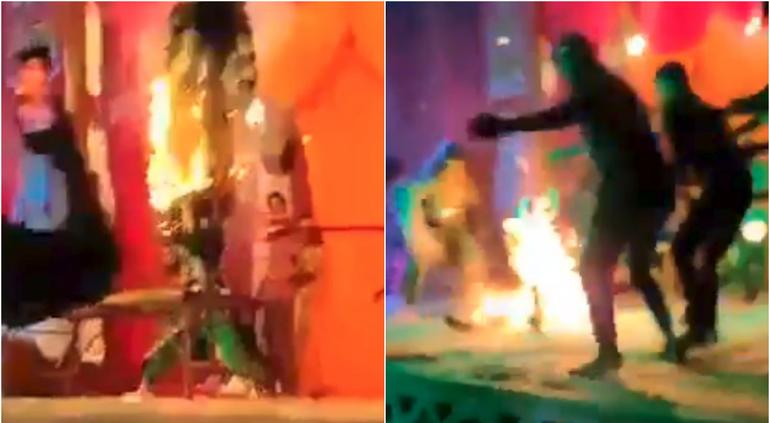 Artista de fuego queda envuelto en llamas tras incendiar accidentalmente su traje (Video)