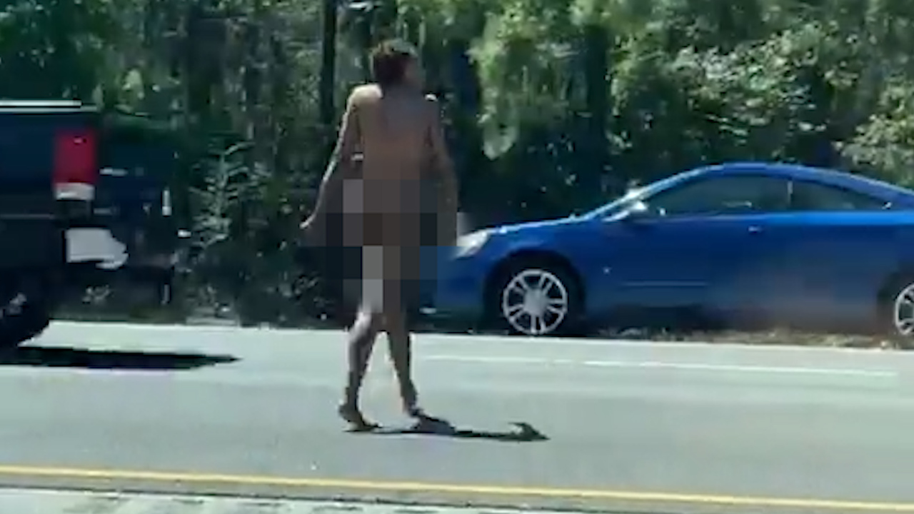 ¡Insólito! En video, mujer desnuda cruzó seis carriles de la I-95 en Florida