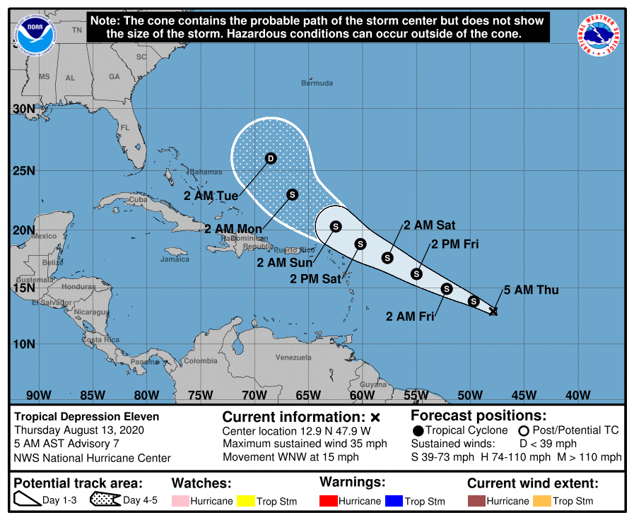 NHC: Depresión tropical 11 podría convertirse hoy en tormenta tropical