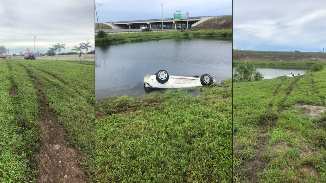 Hombre queda hospitalizado después de que su auto cayera en un estanque cerca de Sawgrass Expressway