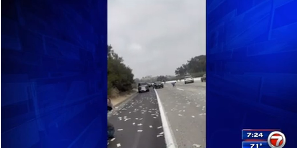 EE.UU: Un camión blindado hizo que lloviera dinero en una autopista