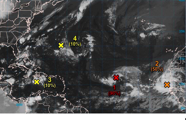 Cuatro sistemas tropicales con posibilidad de desarrollo en el Atlántico