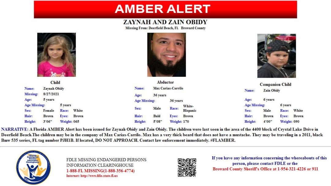 Emiten Alerta Amber por 2 niños secuestrados en Deerfield Beach