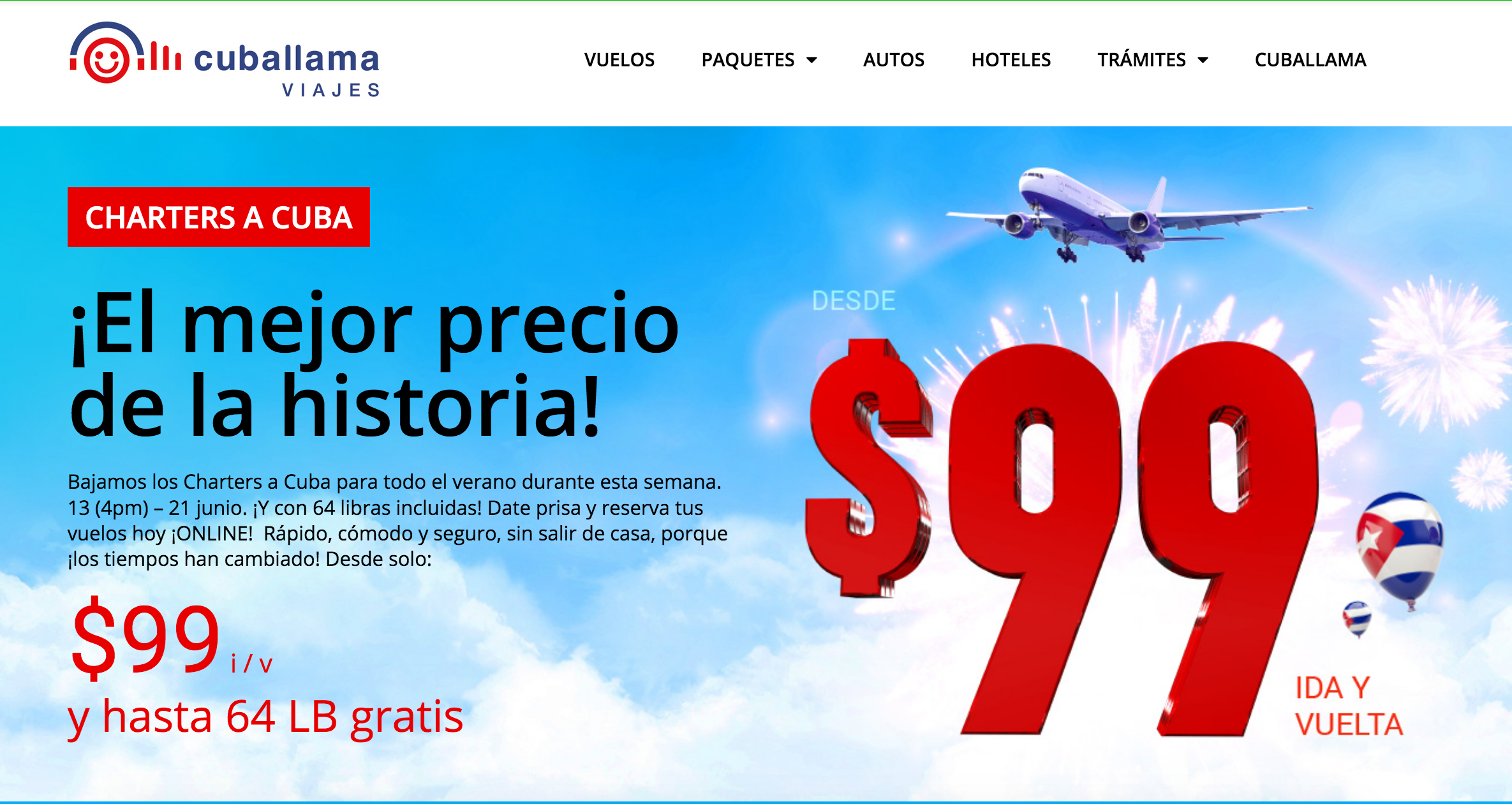 Compañía Cuballama ofrece vuelos ida y vuelta Miami-La Habana desde $99