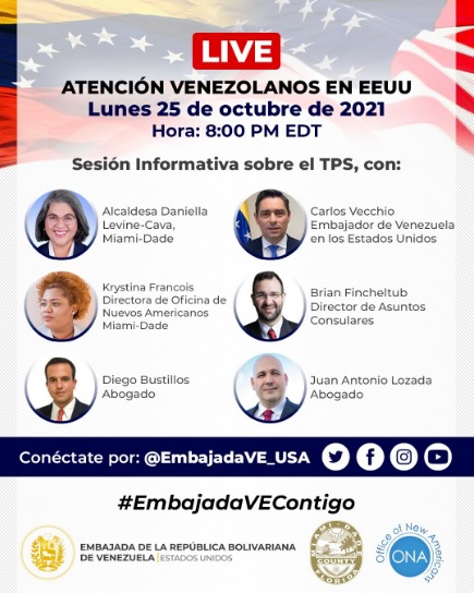 Alianza entre la Embajada de Venezuela y la Alcaldía de Miami-Dade, orientaran a venezolanos en EEUU sobre el TPS