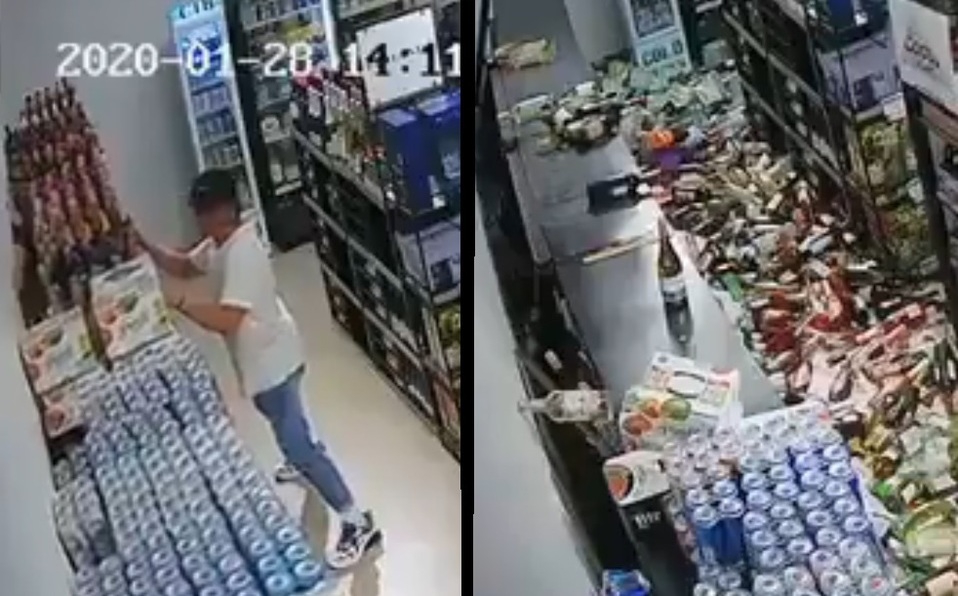 Aclaman como héroe a un hombre que intentó salvar las cervezas de un estante durante un terremoto (video))