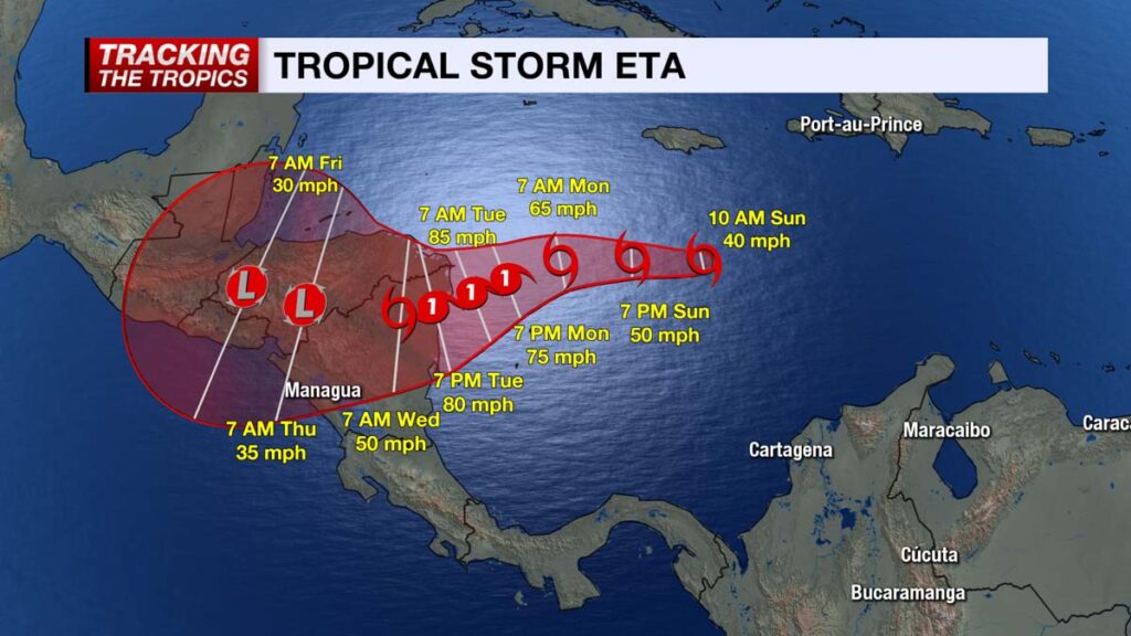 Se espera que la tormenta tropical Eta se convierta en huracán en los próximos días