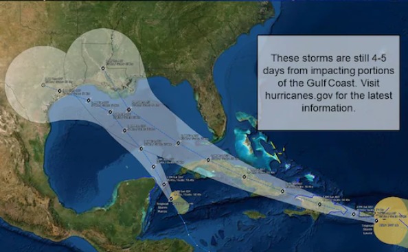 Véalas en tiempo real: Las tormentas tropicales Laura y Marco se acercan a los EE.UU.