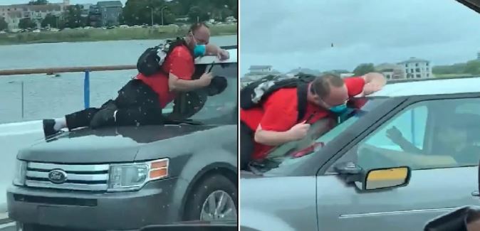 ¡Insólito! Chófer arrastró a manifestante en el capó durante protesta en Florida (Video)