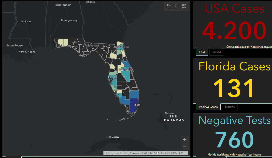 Mapa interactivo de Florida muestra los casos de coronavirus en la entidad en tiempo real