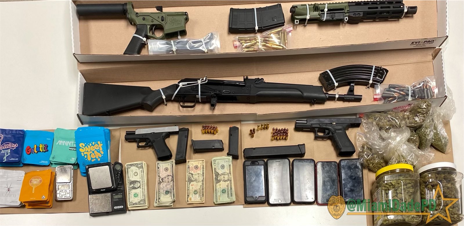 Policía de Miami-Dade incauta armas de fuego, dinero en efectivo y drogas