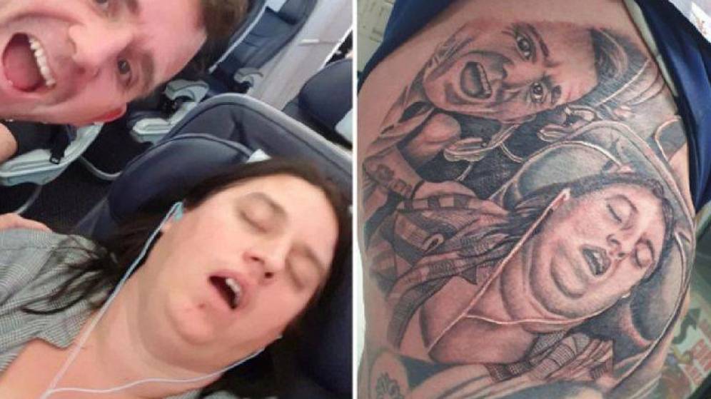 ¡Broma pesada! Se tatuó foto de su esposa mientras dormía por venganza