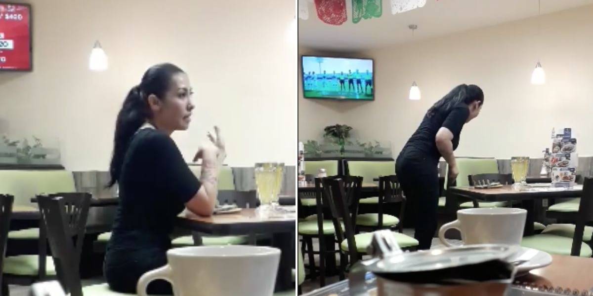 Mujer mexicana discute en un restaurante con su novio imaginario y se hace viral (VIDEO)